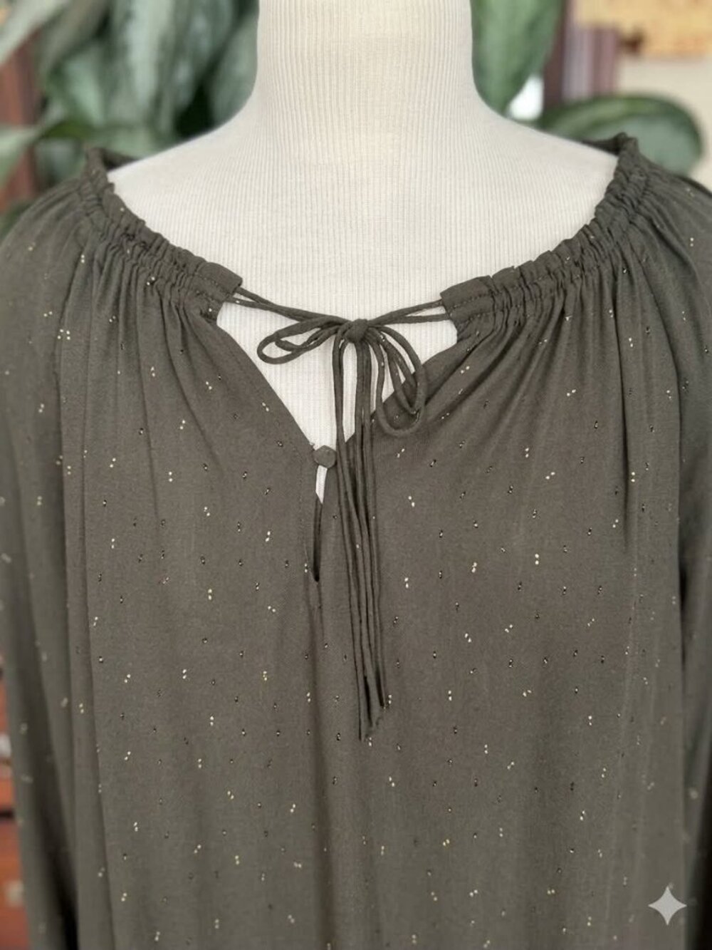Michel Studio Olive Green Metallic Speckled Peasant Blouse Size 22 Plus #014 - Picture 2 of 2